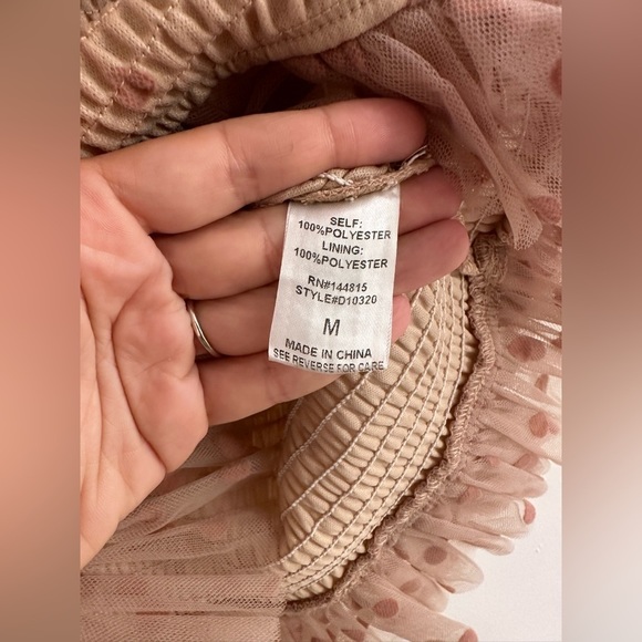 Lovesong Polka Dot Smocked Mini Dress Size M / Color Beige / Tan - Picture 4 of 9